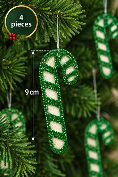 Huzur Party Store Green Eva Candy Cane 9 cm 4 Pieces Christmas Pine Tree New ...