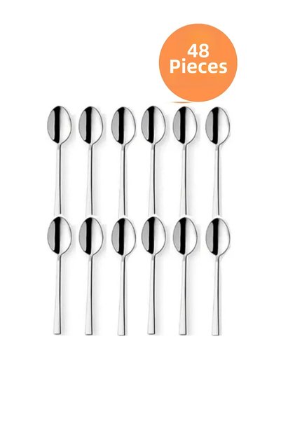 Yüsra Shop 12 Pieces of Tea Spoons Luxury Flat Stick Model Suitable for Daily Use (Stainless Steel)