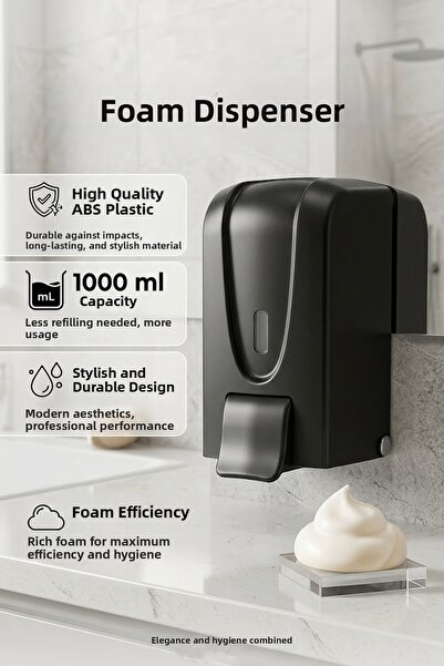 BanyomHome Black Foam Soap Dispenser Wall Mounted 1000 ml High Quality Abs Pl...
