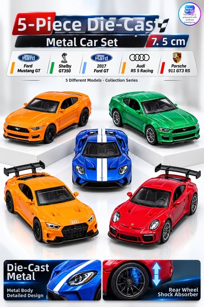 YILDIRIM OYUNCAK 5-piece die cast metal model car set 7.5cm - ford mustang, s...
