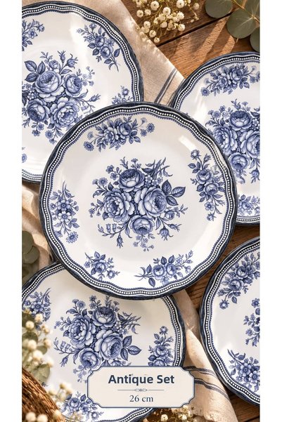 ers erbaşlar Antique Serving Plate Blue 6-Person Luxury Serving Plate 26 cm