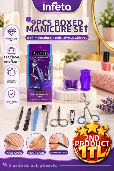 İnfeta 9 Piece Boxed Glass Manicure Set Nail Care and Personal Care Set