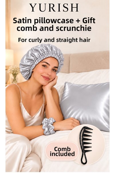 YURISH Satin Pillowcase – with Bonnet, Buckle, and Comb Gift Set