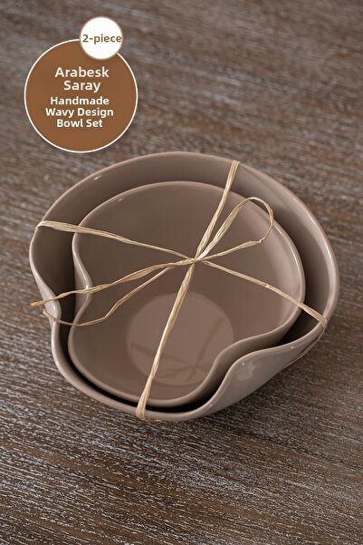 Hausette 2Pcs Nordic Trapezoid Design Ceramic Bowl Set of 2 Modern Style Serving & Salad Presentation Bowl