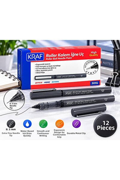 KRAF قلم رولر برأس إبرة 0.5 ملم (12 قطعة)