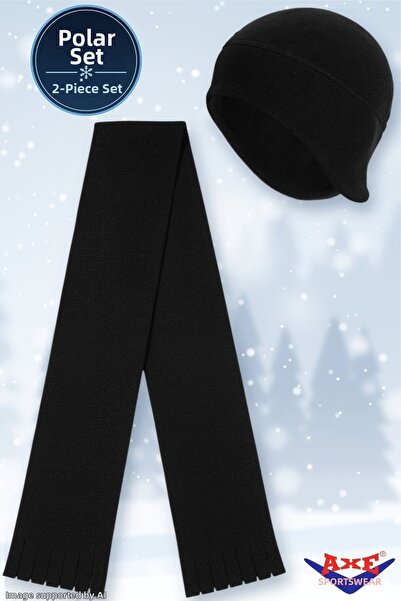 AXE SPORTSWEAR Winter Black Fleece 2-Piece Set: Scarf + Headphone-Integrated ...