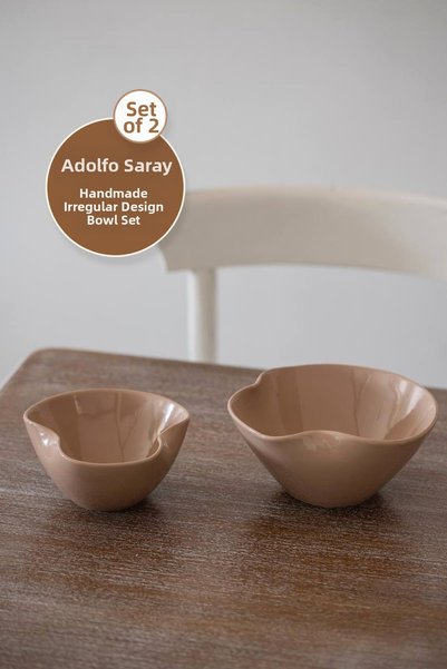 Hausette 2Pcs Nordic Trapezoid Design Ceramic Bowl Set of 2 Modern Style Serving & Salad Presentation Bowl