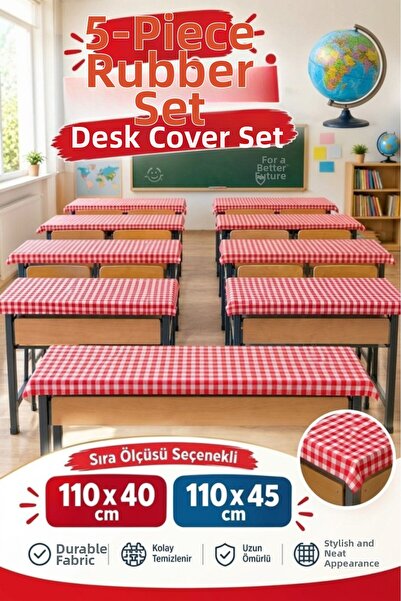 ALTINPAMUK 5 Pieces School Desk Cover Elastic Tablecloth Stain-Resistant Fabr...