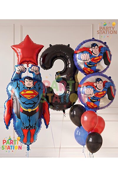 Parti Station Superman Concept 3 Year Old Balloon Set - 11 Piece Superman Bir...