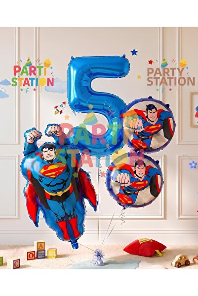 Parti Station Superman Theme 5 Year Old Balloon Set - 4 Piece Superman Birthd...
