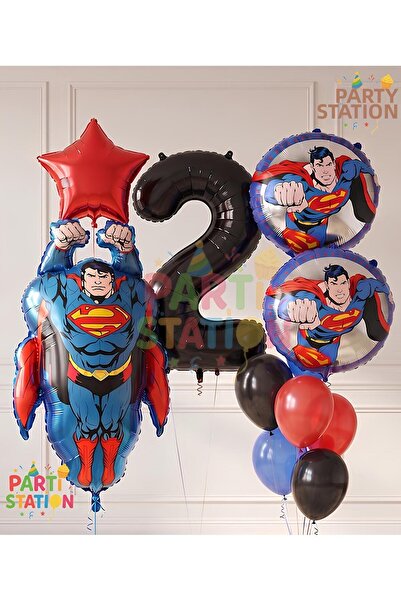 Parti Station Superman Concept 2 Year Old Balloon Set - 11 Piece Superman Bir...