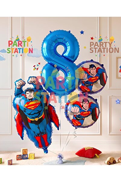 Parti Station Superman Theme 8Th Birthday Balloon Set - 4 Piece Superman Birt...