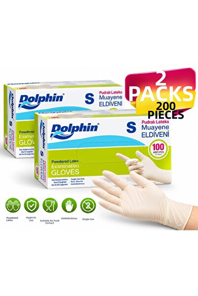 Dolphin قفازات فحص من اللاتكس المسحوق للاستخدام مرة واحدة مقاس S