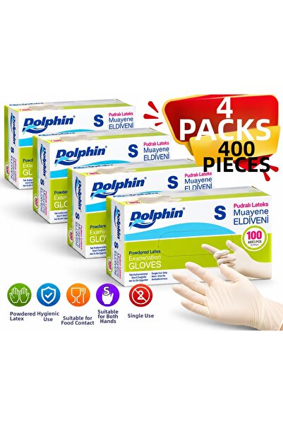 Dolphin قفازات فحص من اللاتكس المسحوق للاستخدام مرة واحدة مقاس S