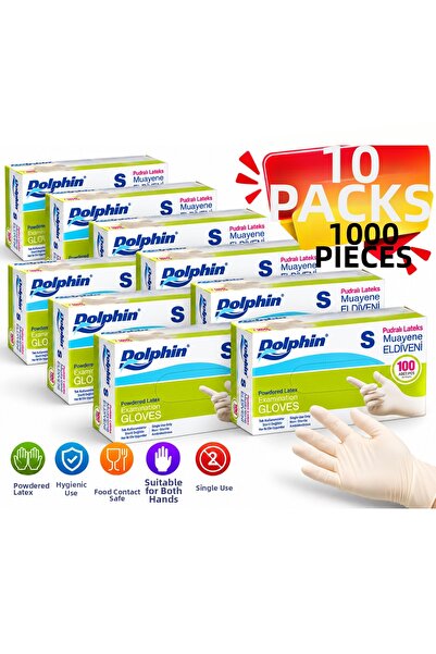 Dolphin قفازات فحص من اللاتكس المسحوق للاستخدام مرة واحدة مقاس S