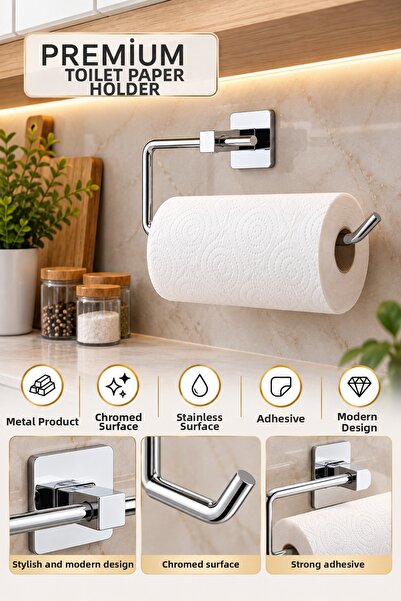 UG Home Chrome Square Adhesive Paper Roll Towel Holder Napkin Holder Bathroom...