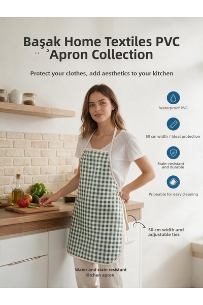 Başak Ev Tekstili Green Gingham Waterproof Pvc Oilcloth Apron - 1 Piece 50 cm...