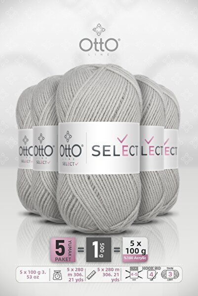 OTTO LINE Select • Light Gray (9512) • 5-Pack × 100 Gr / 280 m • Acrylic Hand...