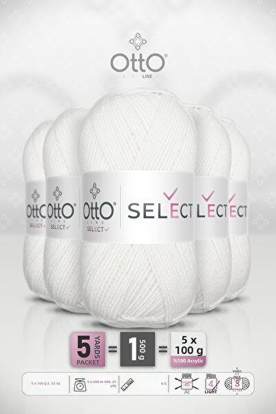 OTTO LINE Select • White (9513) • 5-Pack × 100 Gr / 280 m • Acrylic Hand Knit...