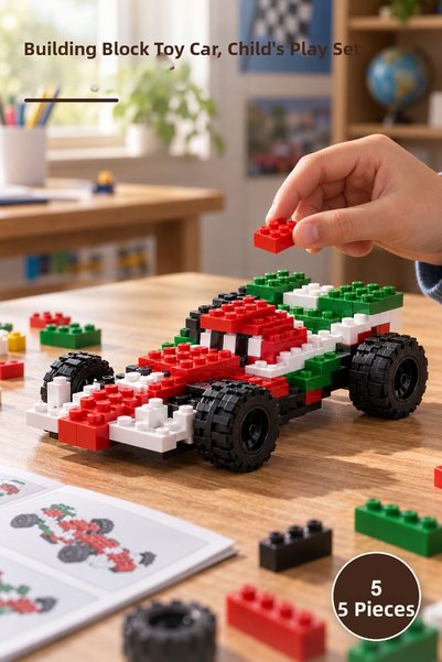 Yenilig 5 Toy Cars – Buildable Model with Building Blocks, Children's Play Se...
