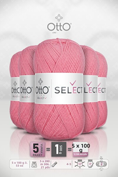 OTTO LINE Select • Pink (9535) • 5-Pack × 100 Gr / 280 m • Acrylic Hand Knitt...