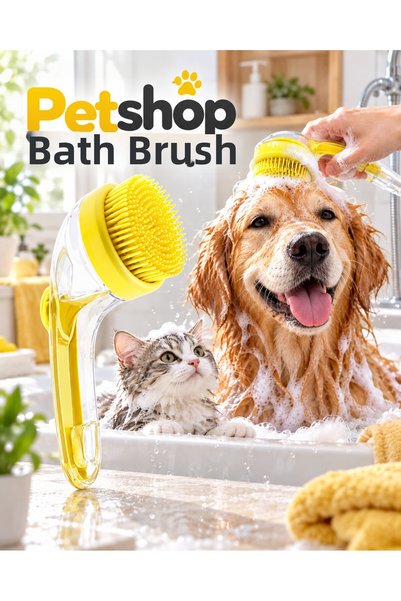 Generic Brand Cat and Dog Bath and Massage Brush with Shampoo Container and S...
