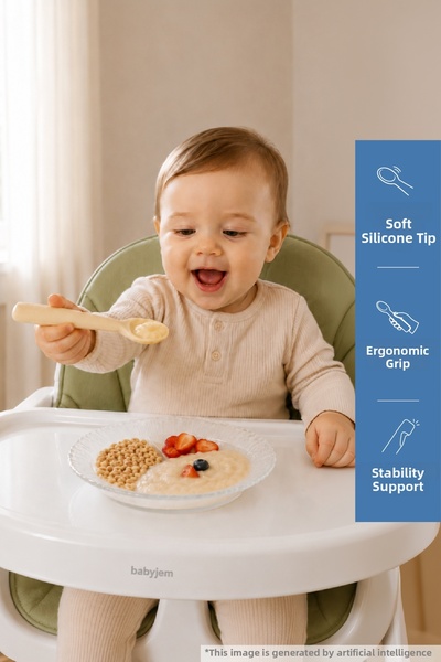 Babyjem Teething Silicone Spoon, Off-White - BPA & PVC & Latex & Plastic Free.