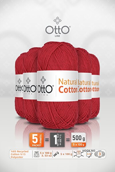 OTTO LINE قطن طبيعي • أحمر (6024) • عبوة من 5 × 100 جرام / 200 متر • 2 مم • خ...
