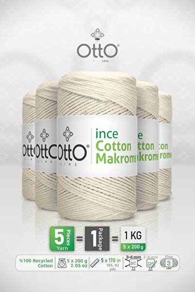 OTTO LINE خيط قطني رفيع ماكراميه • إكرو • عبوة من 5 قطع × 200 جرام / 170 متر ...