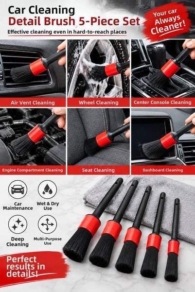 İnfeta Car Cleaning Detail Brush Set of 5