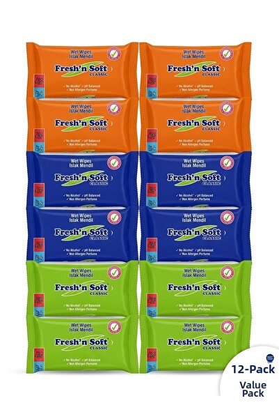 FRESHNSOFT Fresh'N Soft Classic Wet Wipes 15 Sheets (Pack of 12) – Alcohol-Fr...