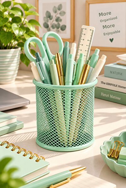 Daks Metal Mesh Pen Holder – Desktop Pen and Stationery Organizer - Green