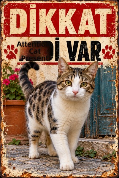 Lucena Caution There Is a Cat Spotted Cat Retro Metal Wall Sign Decorative Pl...