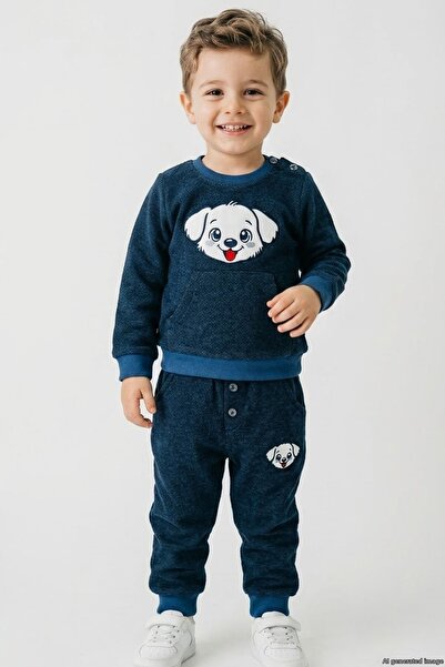 Breeze Baby Boy Tracksuit Set with Cute Puppy Embroidery and Kangaroo Pocket,...