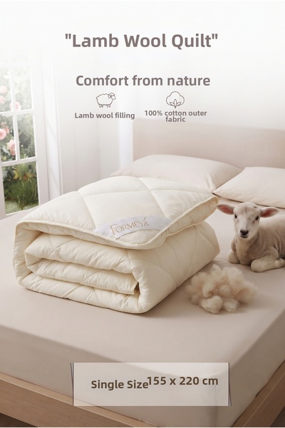 Formeya Single 100% Natural Lamb Wool Quilt with Cotton Cover, Odorless, Anti...
