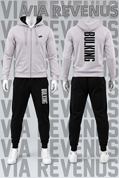 Vordevia Bulking Printed Zippered Hooded Tracksuit Set