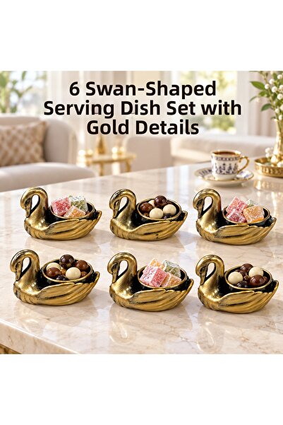 LUCES DESİGN 6 Pieces of Antique Detailed Swan Presentation Bowls, Dragee Bow...