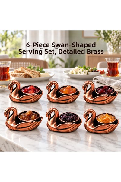 LUCES DESİGN 6 Pieces of Antique Detailed Swan Presentation Bowls, Dragee Bowls, Jam Bowls, Small Size