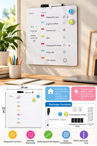 Binbirreyon Metal Body Adhesive Reminder Planning Board Writing Board 29X29Cm...