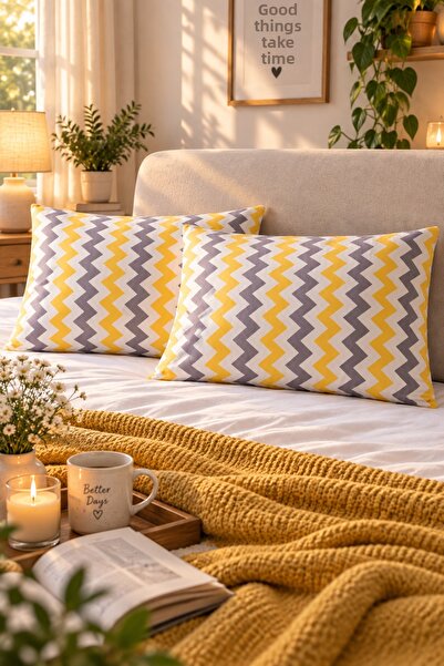 Cottessia Home Yellow Zigzag Pattern 2-Piece Pillowcase 50X70 Cotton