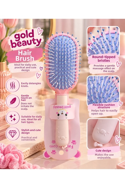Gold Beauty Hair Combing Brush – Flexible Hair Detangling Comb with Round Tip