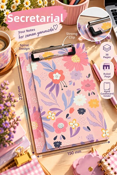 Daks Floral Patterned Secretary's Notepad 15X22 cm – 38 Sheets Lined Notepad ...