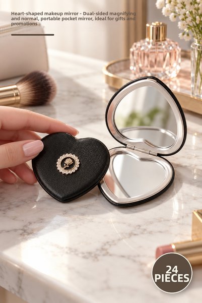 Yenilig 24 Round Heart-Shaped Makeup Mirrors – Double-Sided, Zoomable, Normal...