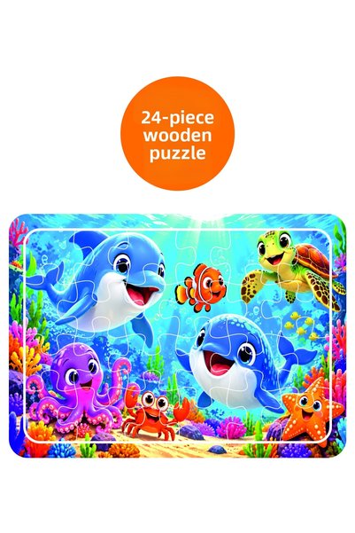 LİPYOS Cute Fish, Sea Creatures 24 Piece Wooden Puzzle