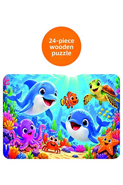 LİPYOS Cute Fish, Sea Creatures 24 Piece Wooden Puzzle