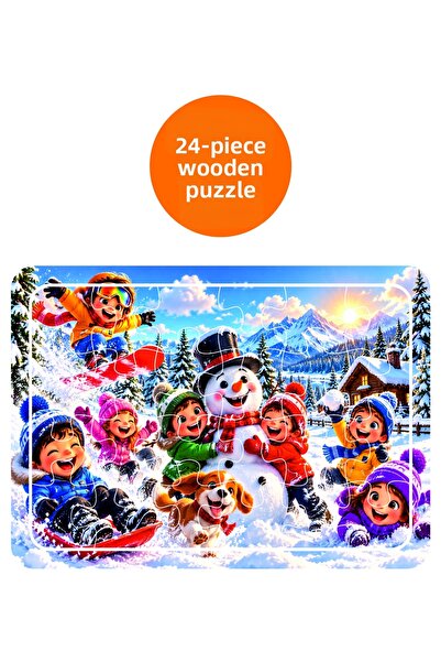 LİPYOS Snowman, Snow Winter, Christmas 24 Piece Wooden Puzzle