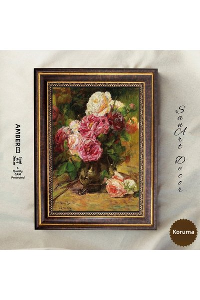 Sanart Buchet bogat de trandafiri, tablou vintage înrămat, imprimare în ulei,...
