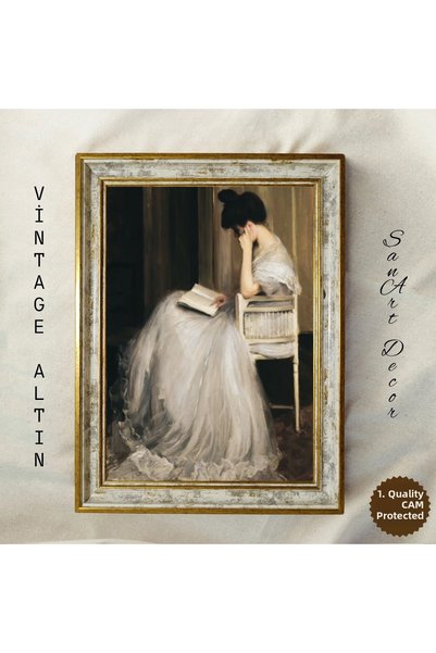 Sanart Elegant Woman Reading Book Oil Painting Print Painting, Framed Vintage...