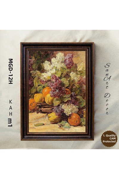 Sanart Flower and Fruit Still Life Oil Painting Print, Framed Vintage Paintin...