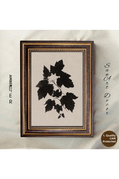 Sanart Ilustrație botanică cu frunze negre, tablou vintage înrămat, imprimare...